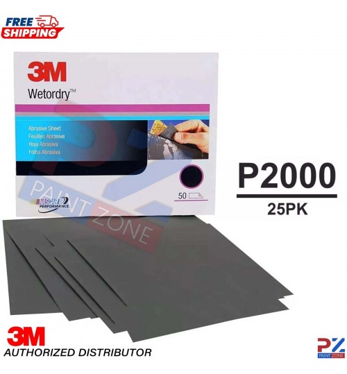 3M 02044 P2000 Wet/Dry Abrasive Sandpaper – 25 Sheets for Auto & Wood